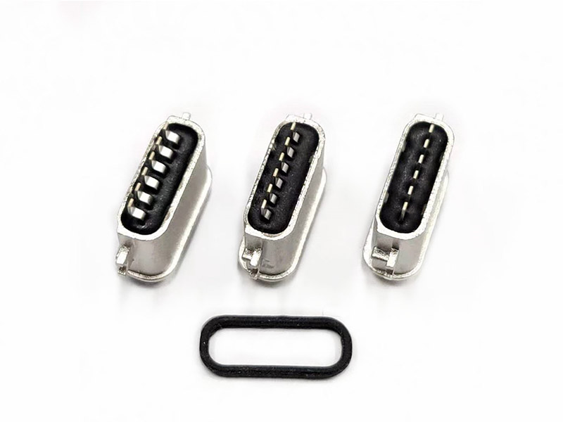 TYPE-C 6P防水母座 沉板0.8/1.2/1.6两脚SMT 粉末冶金外壳